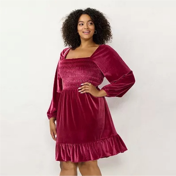 NWT LC Lauren Conrad Long Sleeve Smocked Mini Dress Size Large - Picture 1 of 7